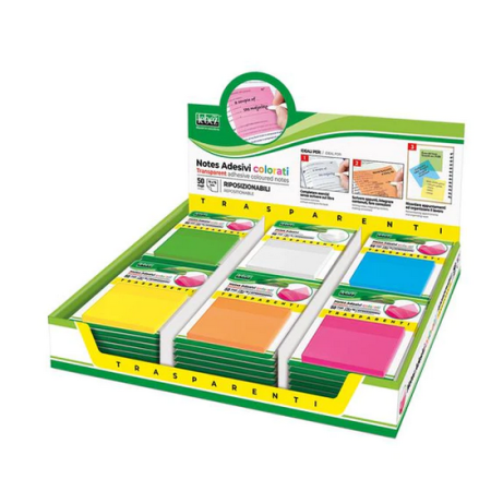 Notes Adesivo Trasparente Colorati 75x75mm