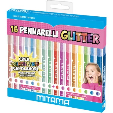 Pennarelli glitter 16 colori Mitama