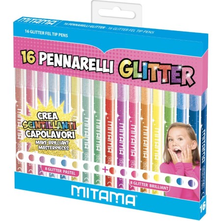 Pennarelli glitter 16 colori Mitama