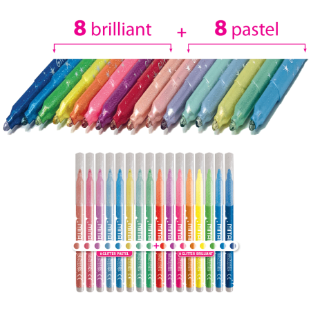 Pennarelli glitter 16 colori Mitama