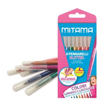 Pennarelli glitter 8 colori Mitama