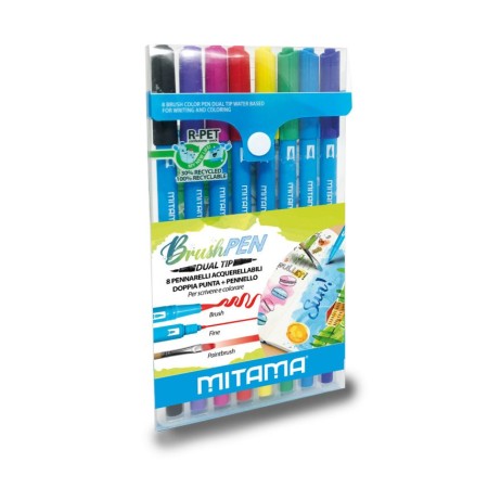 Brush pen con doppia punta 8 colori Mitama