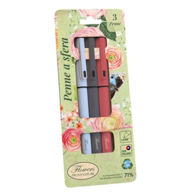 Blister 3 penne a sfera Pigna Nature Flowers