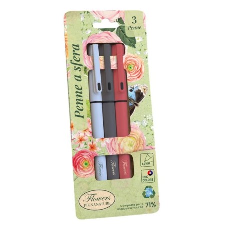 Blister 3 penne a sfera Pigna Nature Flowers