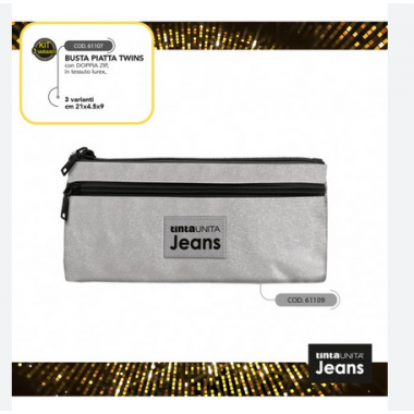 Astuccio con 2 zip Tinta Unita Jeans glitter