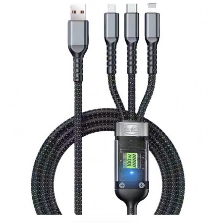 Cavo 3in1 Type-C - Lightning - MicroUSB - 100W