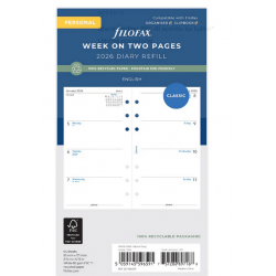 Calend. 1 Settimana su 2 Pagine Personal - Italiano 2027 Filofax