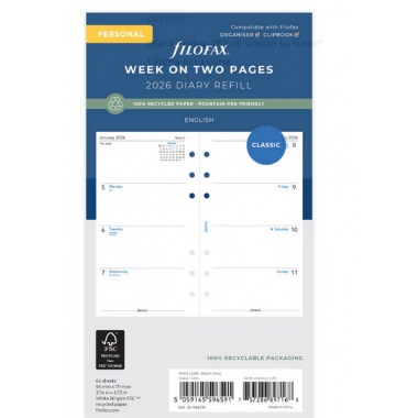 Calend. 1 Settimana su 2 Pagine Personal - Italiano 2027 Filofax
