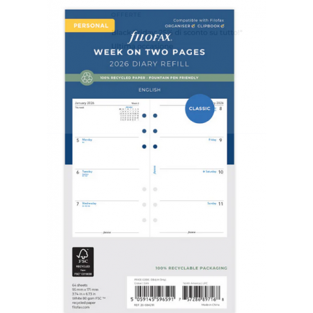 Calend. 1 Settimana su 2 Pagine Personal - Italiano 2027 Filofax