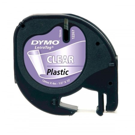 Nastri Letratag - 12 mm x 4 m - nero/trasparente - plastica
