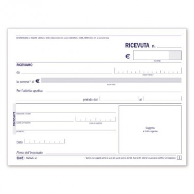 Ricevute attività sportive dilettantistiche - 50 fogli - 11,5 x 16,5