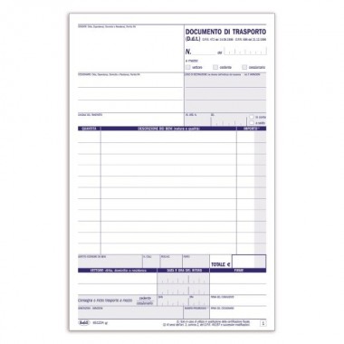 Documento di trasporto - 25 fogli - quadruplice copia - 21,5 x 14,8 cm